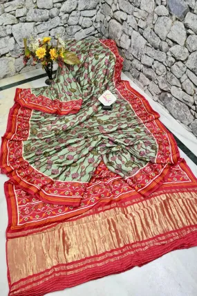 Tea Green and Multicolor Ghazi Silk Saree with Print Work