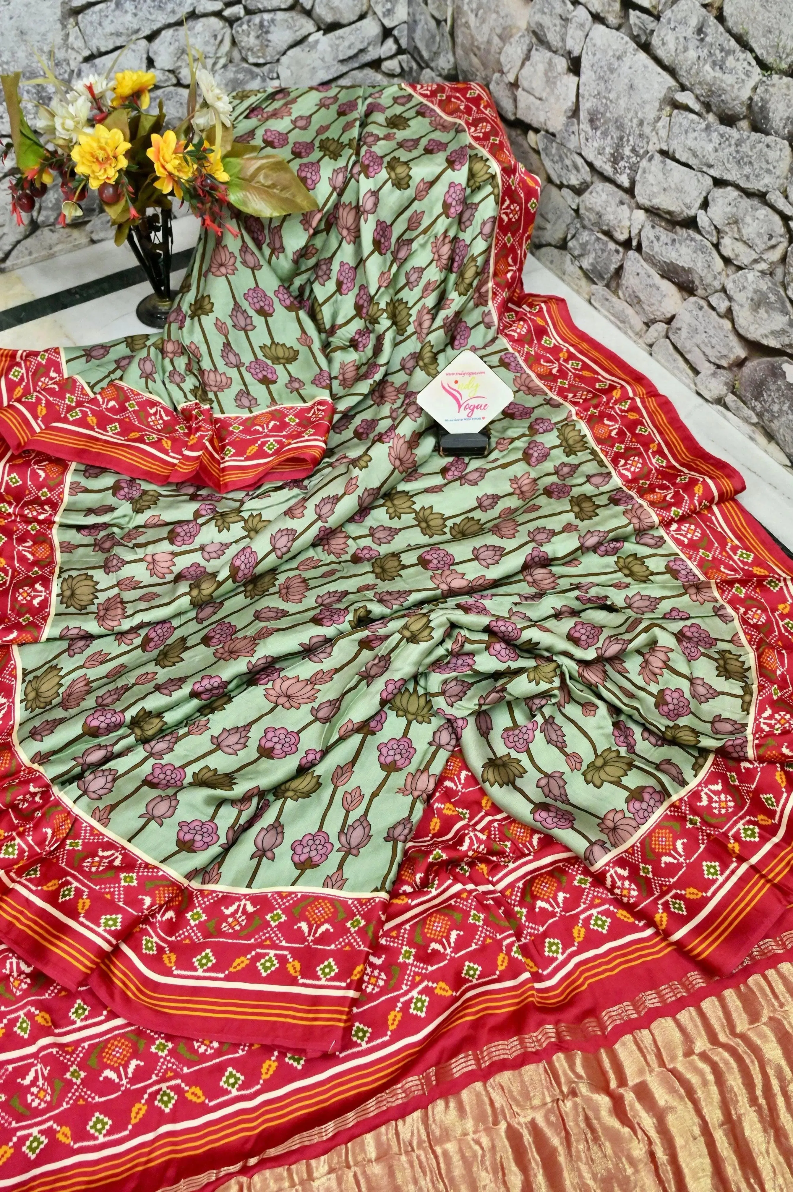 Tea Green and Multicolor Ghazi Silk Saree with Print Work