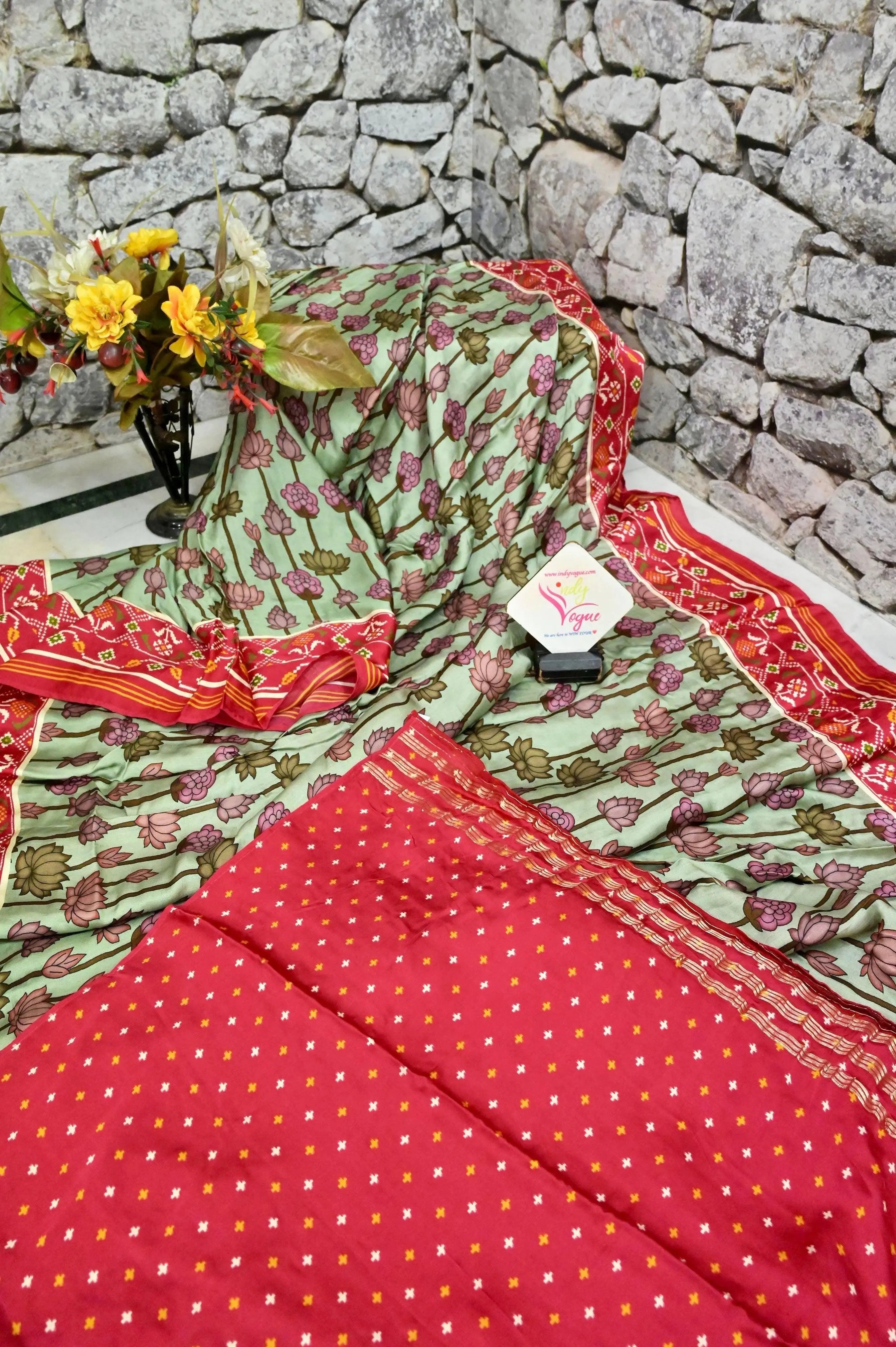 Tea Green and Multicolor Ghazi Silk Saree with Print Work