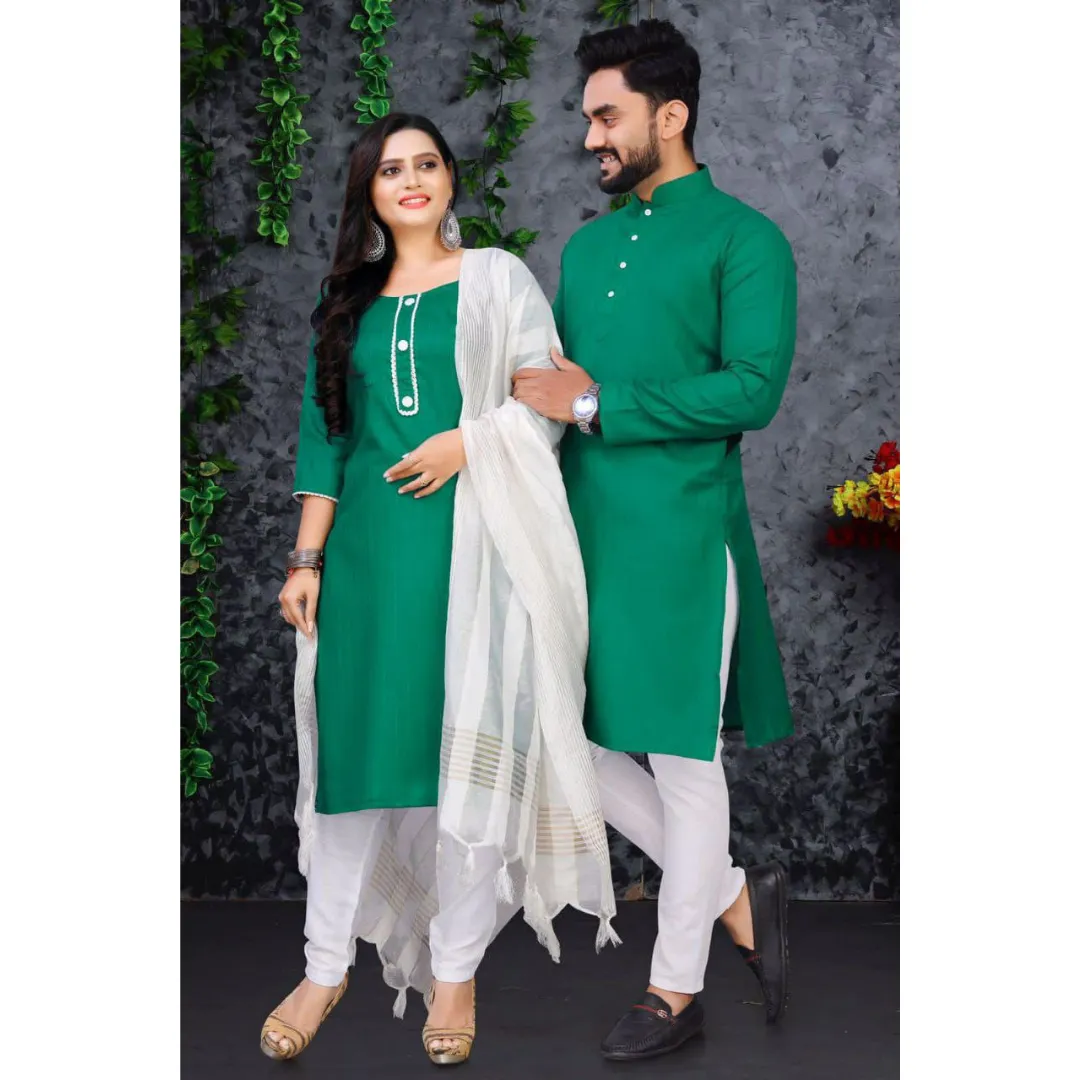 Traditional Couples Wear Indian Same Matching Outfits Set