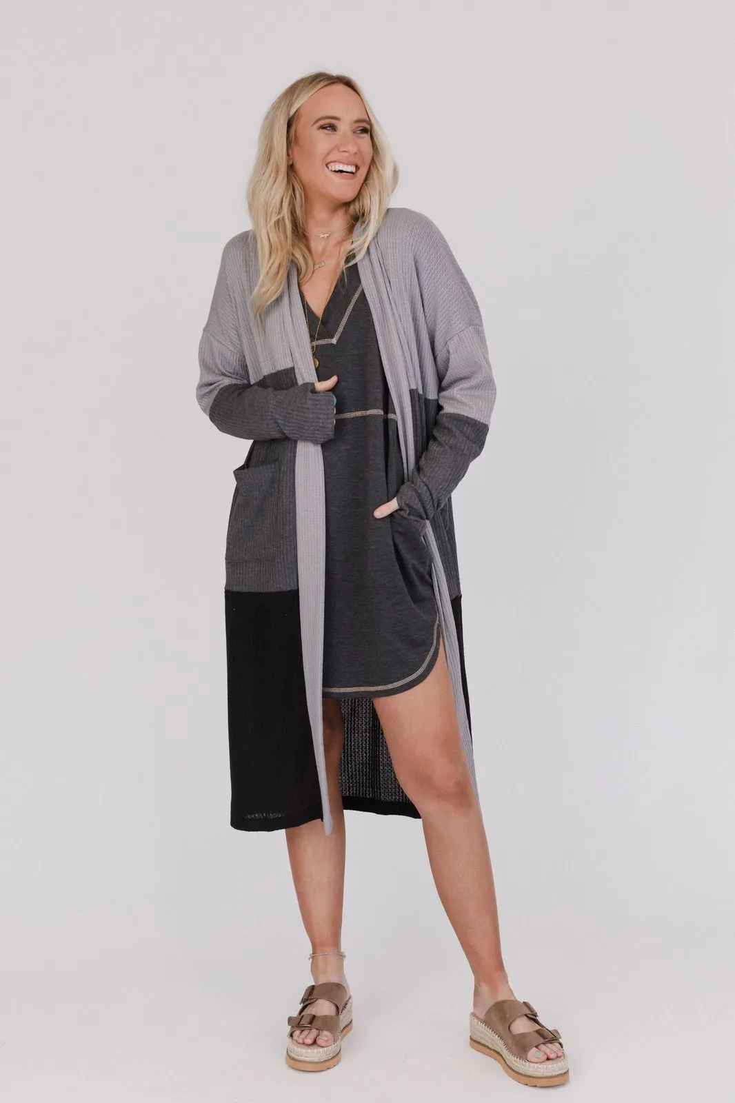 Triple Charm Cardigan - Heather Gray Charcoal Black