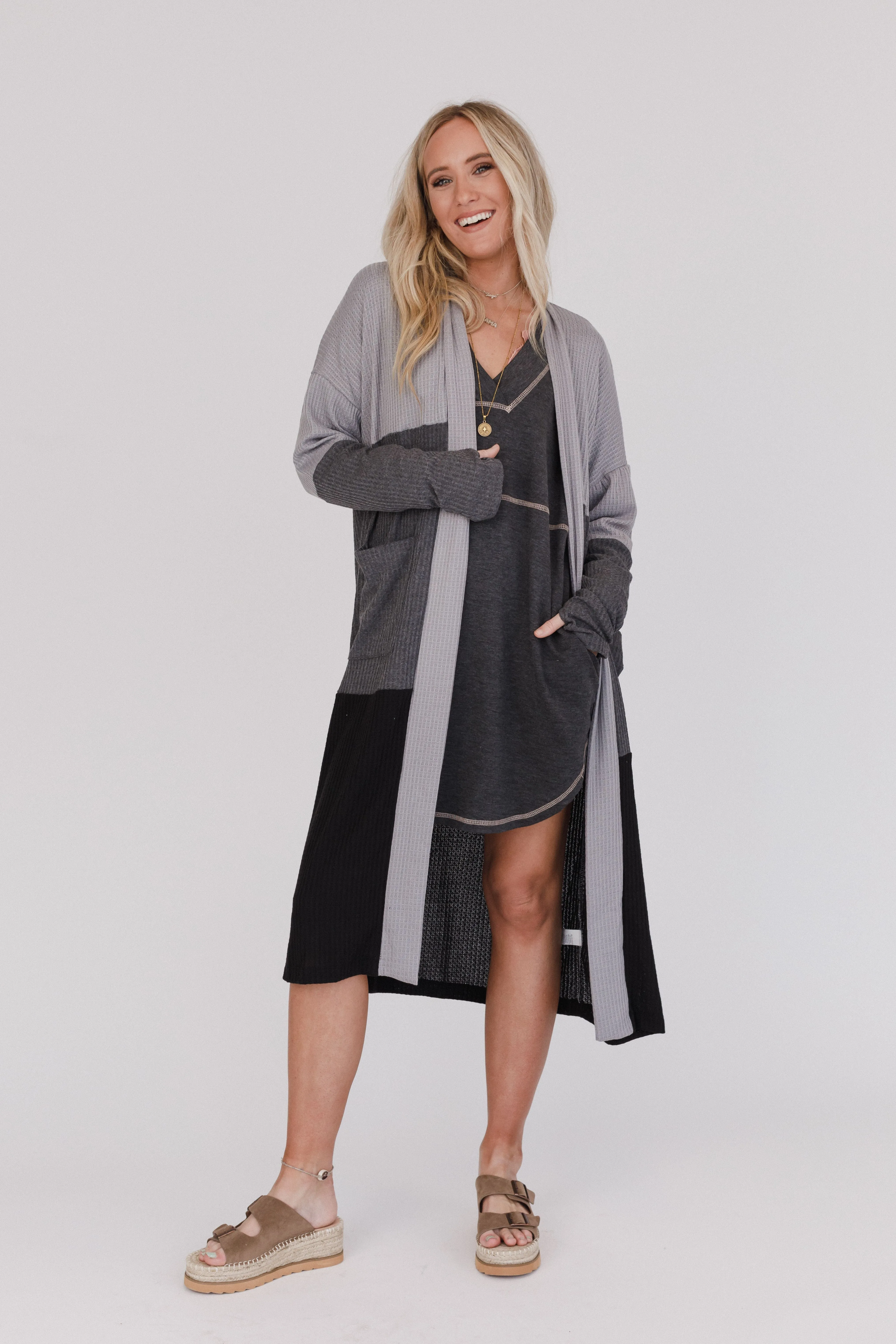 Triple Charm Cardigan - Heather Gray Charcoal Black