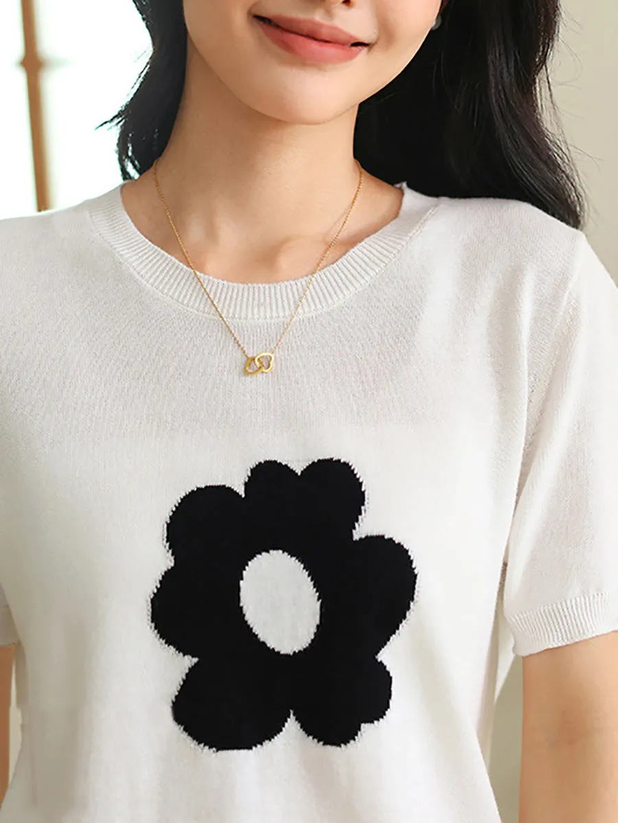 Women Summer Casual Flower Knitted Shirt PA1029