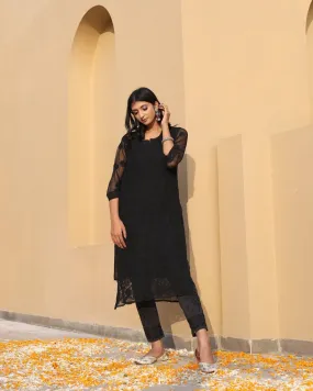 Zara Black Georgette Chikankari Long Kurti