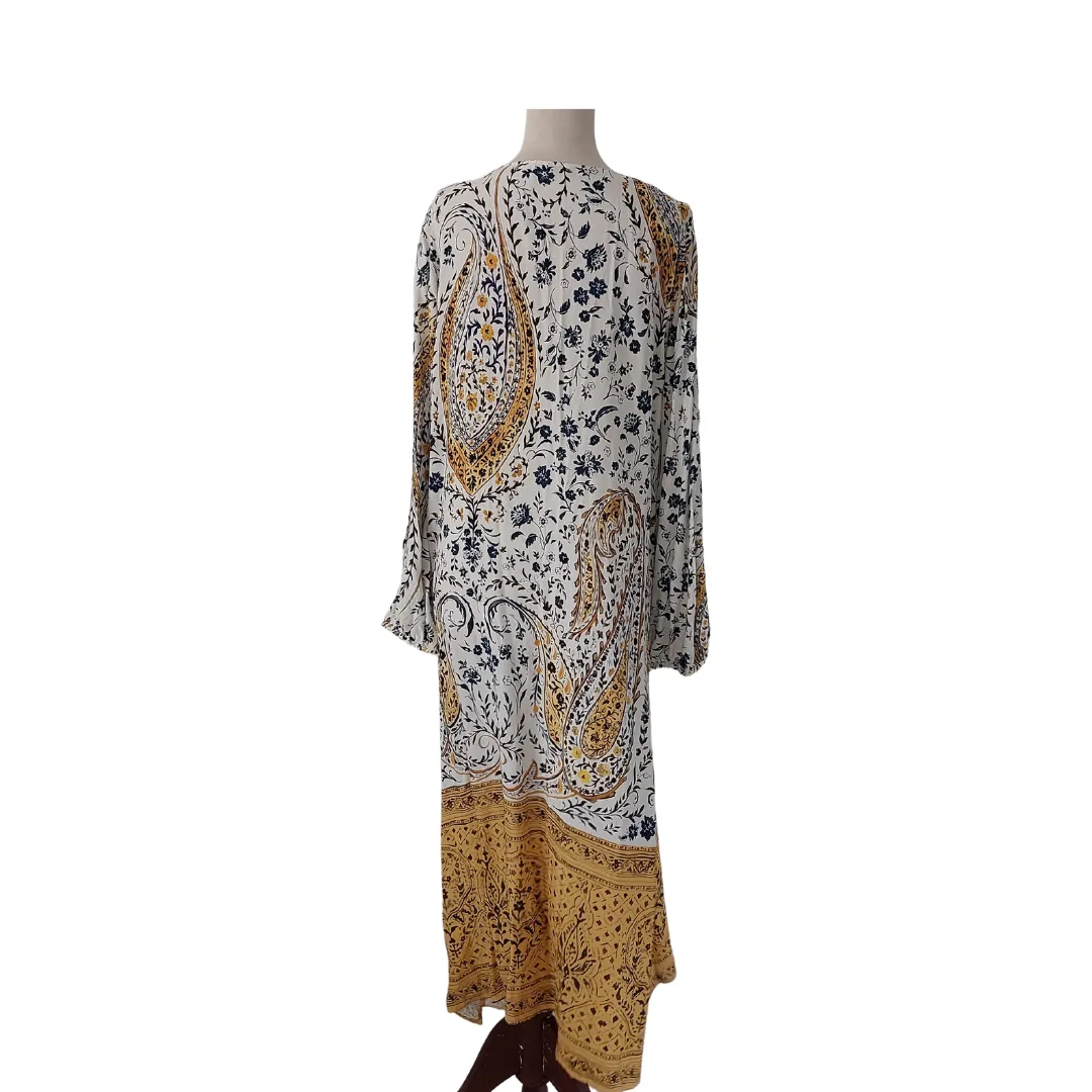 ZARA White, Blue & Yellow Paisley Printed Long Tunic | Pre Loved |